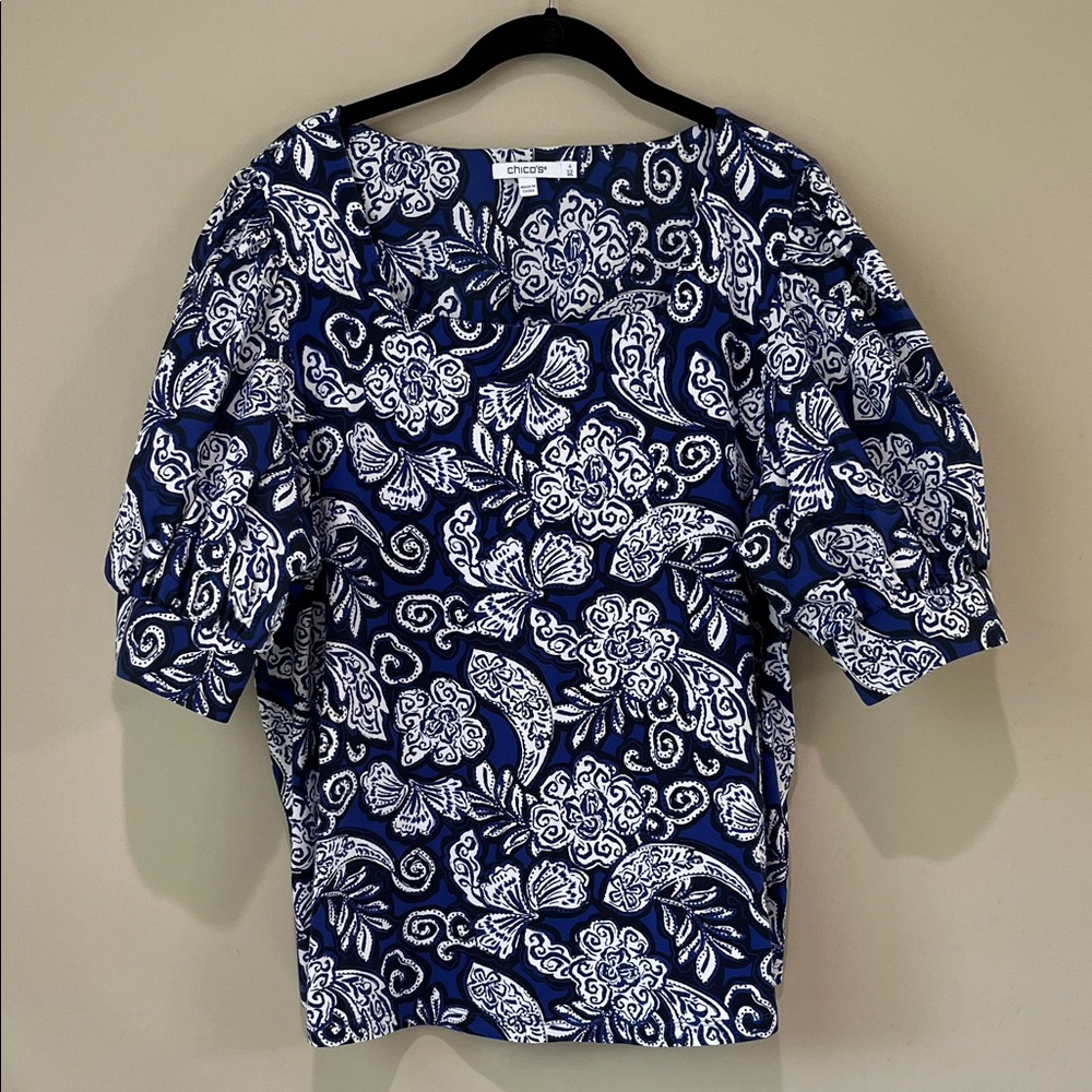 Chico's Navy and White Paisley Blouse